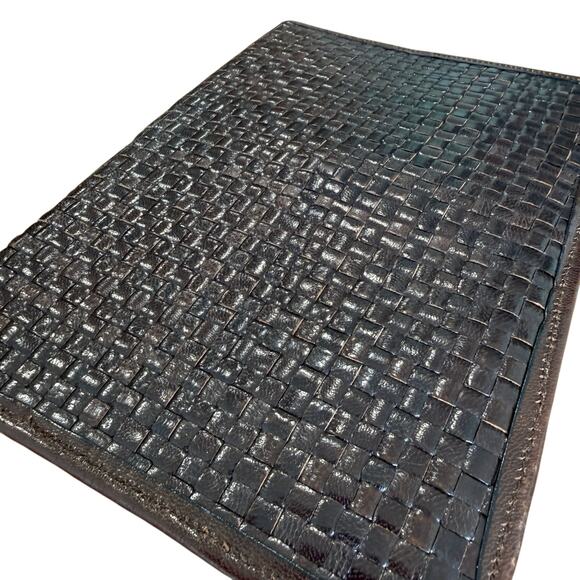 La Bagagerie Brown Woven Leather Envelope Clutch Handbag France Classic Chic - Picture 6 of 13